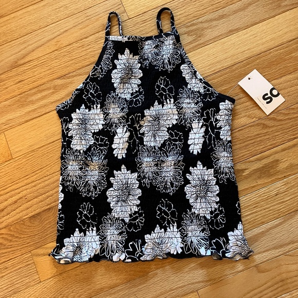 NWT! Cute Smocked Floral High-Necked Tank - Picture 2 of 11